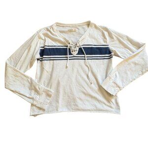 Hollister Long Sleeve CroppedT-Shirt W/ Lace Up Neckline-White-Size S-GUC
